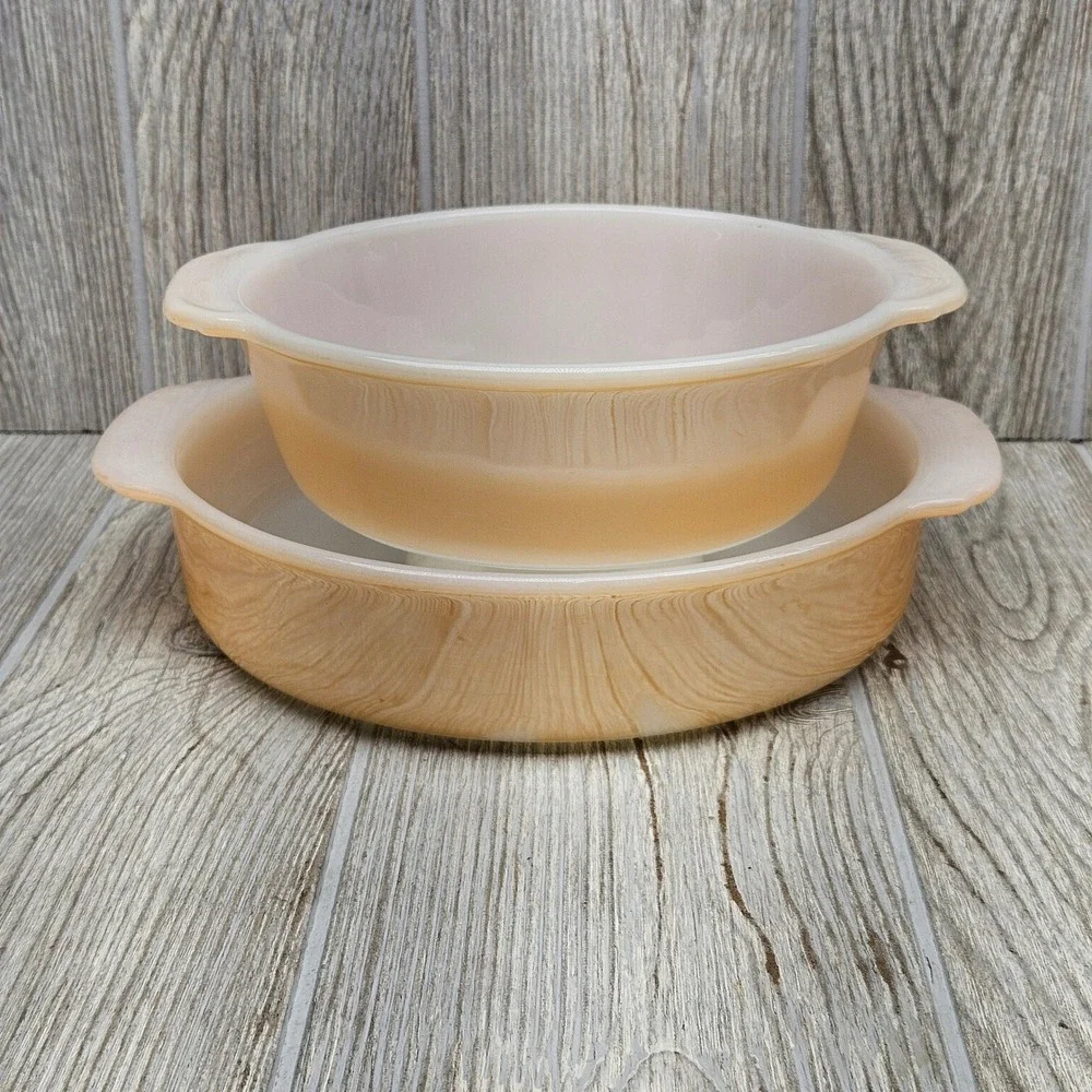 Vintage Anchor Hocking Fire King Peach Lustre 1 Qt Casserole & 8 Inch Pan Set